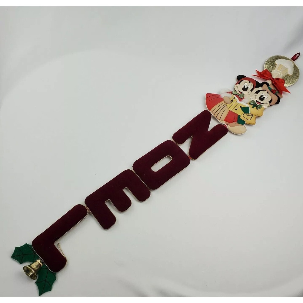 Vintage Disney Christmas Hanging Banner Mickey Minnie & Mouse Carolers Noel Bell
